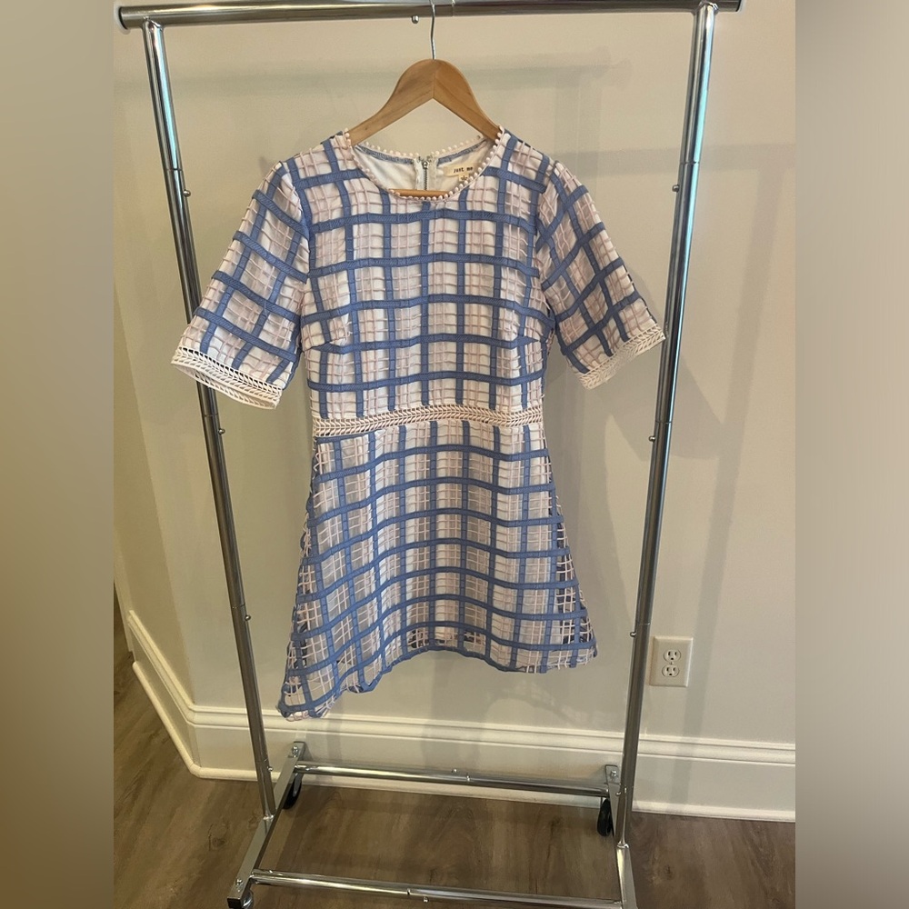 Blue and pink woven plaid dress